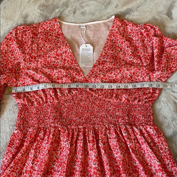 Pink Red Floral V-Neck Dress - Picture 4 of 7